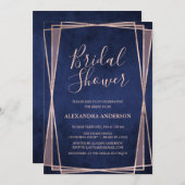 ネイビーブルーバラ金ゴールド幾何学的ブライダルシャワー 招待状 (正面/裏面)