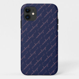 ネイビーブルーバラ金ゴールド手書きスクリプト名 iPhone 11 ケース