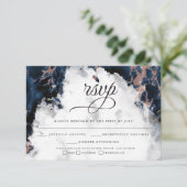 ネイビーブルーバラ金ゴールド水彩Geode RSVP2カード 出欠カード (スタンド正面)