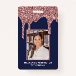 ネイビーブルーバラ金ゴールド滴下グリッター写真 バッジ