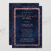 ネイビーブルーバラ金ゴールド紙吹雪ブライダルシャワーバイメール 招待状 (正面/裏面)
