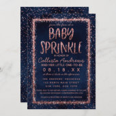ネイビーブルーバラ金ゴールド紙吹雪ベビー散水シャワー 招待状 (正面/裏面)