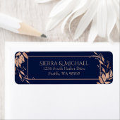 ネイビーブルーバラ金ゴールド結婚リーフの差出人住所 ラベル (インサイチュ)