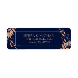 ネイビーブルーバラ金ゴールド結婚リーフの差出人住所 ラベル