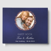 ネイビーブルーバラ金ゴールド結婚写真 ゲストブック (正面)