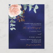 ネイビーブルーバラ金ゴールド緑結婚式招待状 (正面)