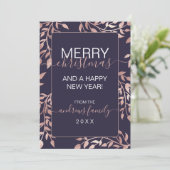 ネイビーブルーバラ金ゴールド葉フローラクリスマス シーズンカード (スタンド正面)