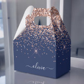 ネイビーブルーバラ金ゴールド赤面ピンクグリッターモノグラム フェイバーボックス