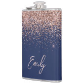 ネイビーブルーバラ金ゴールド赤面ピンクグリッターモノグラム フラスク (左)