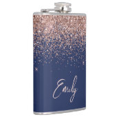 ネイビーブルーバラ金ゴールド赤面ピンクグリッターモノグラム フラスク (右)