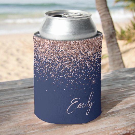 ネイビーブルーバラ金ゴールド赤面ピンクグリッターモノグラム 缶クーラー