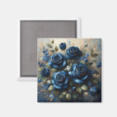 ネイビーブルーバラ金ゴールド金箔印象派アート マグネット (正面/裏面)