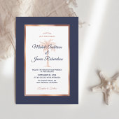 ネイビーブルーバラ金ゴールド銅パームツリービーチ結婚式 招待状