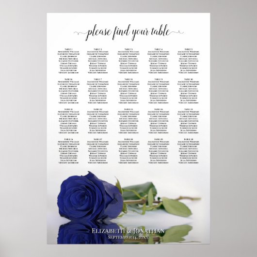 ネイビーブルーバラ20台結婚の座席表 ポスター (正面)