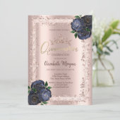 ネイビーブルーバラ、グリッターフレームクラウンキンセアニラ 招待状 (スタンド正面)