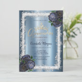 ネイビーブルーバラ、グリッターフレームクラウンメタリック 招待状 (スタンド正面)