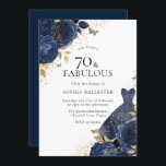 ネイビーブルーバラ&ドレス金ゴールド70 & Fabulous 70th 招待状<br><div class="desc">ネイビーブルーバラ&ドレス金ゴールド70 & 70招待状誕生日パーティー招待私たちの店でエレガントより多くのフローラデザイン!一致するコレクションをストアで参照</div>