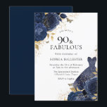ネイビーブルーバラ&ドレス金ゴールド90thバースデーパーティー 招待状<br><div class="desc">ネイビーブルーバラ&ドレス金ゴールド90thバースデーパーティー招待私たちの店エレガントでより多くのフローラデザイン!一致するコレクションをストアで参照</div>
