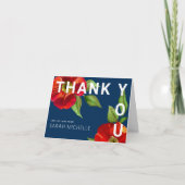 ネイビーブルーバルミツワー赤モダンフローラ水色 サンキューカード (正面)