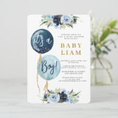 ネイビーブルーバルーンベビーシャワー少年の招待 招待状 (スタンド正面)