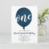 ネイビーブルーバルーンボーイファースト誕生日 招待状 (スタンド正面)