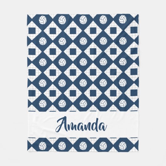 ネイビーブルーバレーボールパタアーガイルーン フリースブランケット (正面)