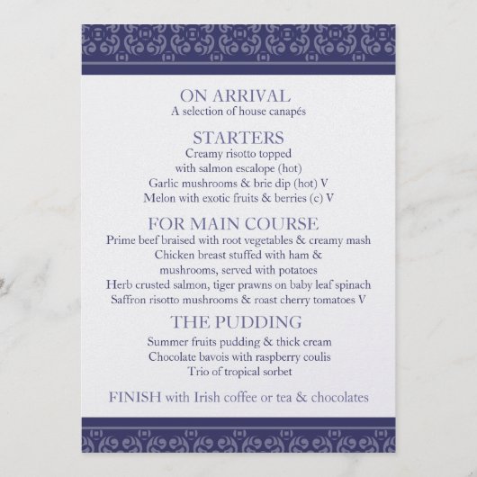 ネイビーブルーバンド結婚メタリックのディナーメニュー メニュー (裏面)