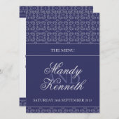 ネイビーブルーバンド結婚メタリックのディナーメニュー メニュー (正面/裏面)