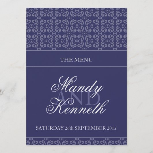 ネイビーブルーバンド結婚メタリックのディナーメニュー メニュー (正面)