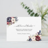 ネイビーブルーバーガンディークリームフローラグリーン結婚リー サンキューカード (スタンド正面)