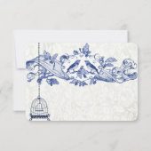 ネイビーブルーバードケージオークヴィンテージ結婚バード 出欠カード (裏面)