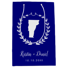 ネイビーブルーバーモント結婚マップの歓迎スワッグ ミディアムペーパーバッグ