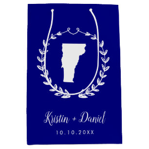 ネイビーブルーバーモント結婚マップの歓迎スワッグ ミディアムペーパーバッグ