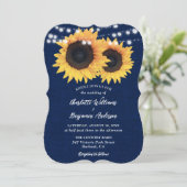 ネイビーブルーバーラップひまわり結婚の花 招待状 (スタンド正面)