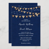 ネイビーブルーバーラップBunting String Lights 結婚's 招待状 (正面/裏面)
