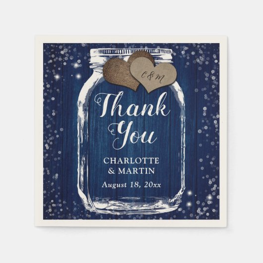 ネイビーブルーバーンウッドメイソンジャージャールありがとうござ結婚う スタンダードカクテルナプキン (正面)