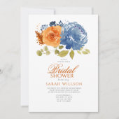 ネイビーブルーバーンオレンジフローラブライダルシャワー 招待状 (正面)