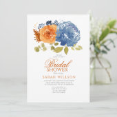 ネイビーブルーバーンオレンジフローラブライダルシャワー 招待状 (スタンド正面)
