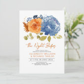 ネイビーブルーバーンオレンジフローラリハーサルディナー 招待状 (スタンド正面)