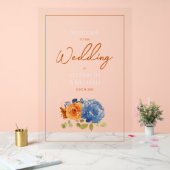 ネイビーブルーバーンオレンジフローラ秋の結婚式歓迎 アクリルサイン (ウェディング)