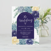 ネイビーブルーバーンオレンジ素朴フローラ秋の結婚式 招待状 (スタンド正面)