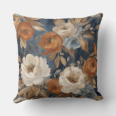 ネイビーブルーバーンドオレンジウォーターカラーフローラ クッション (裏面)