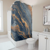 ネイビーブルーバーンドオレンジダスティブルー シャワーカーテン (インサイチュ)