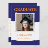 ネイビーブルーパステルフォトエクセレーション招待状 招待状 (正面/裏面)