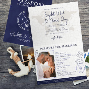 ネイビーブルーパスポートデスティネーションクルーズ結婚ーズ 招待状