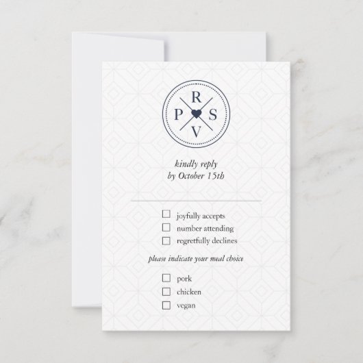 ネイビーブルーパスポート宛先ウェディングトラベル 出欠カード (正面)