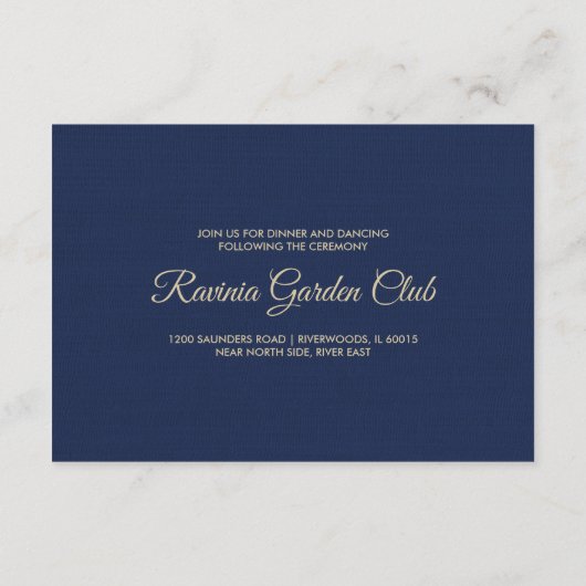 ネイビーブルーパターンウェディングレセプションカード エンクロージャーカード (裏面)