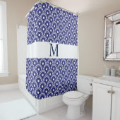 ネイビーブルーパタ日本のーンモノグラム シャワーカーテン (インサイチュ)