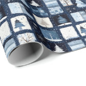 ネイビーブルーパッチワーククリスマスプレゼントラッピング紙 ラッピングペーパー (ロールコーナー)