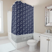 ネイビーブルーパドルモノグラムレイクハ航海のウス シャワーカーテン (インサイチュ)